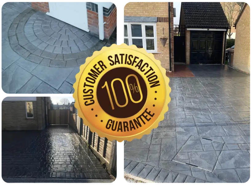 Creative Paving Essex portfolio collage with 100% customer satisfaction guarantee