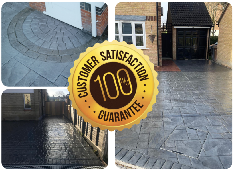 Creative Paving Essex portfolio collage with 100% customer satisfaction guarantee