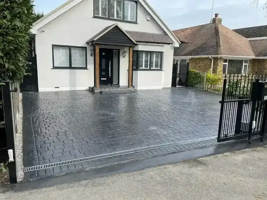 Imprinted concrete block paving driveway
